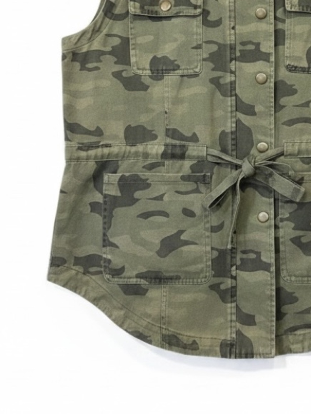 Mud Pie Camo Utility Vest Snap Button Drawstring Waist Size Medium - Picture 5 of 9